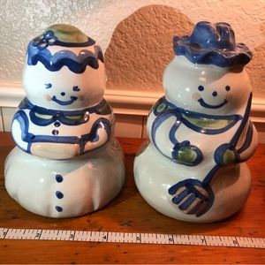 Rare Vintage M. A. Hadley Stoneware Snowman and Snowwoman